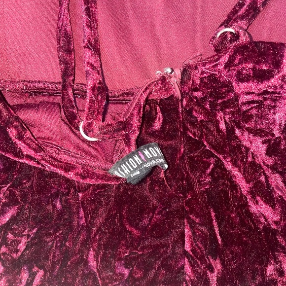 Fashion Nova Burgundy Velvet Jumpsuit - Picture 2 of 3